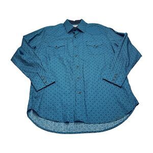 Ely Cattleman Western Shirt Mens XL Blue Geometric Long Sleeve Pockets Snap